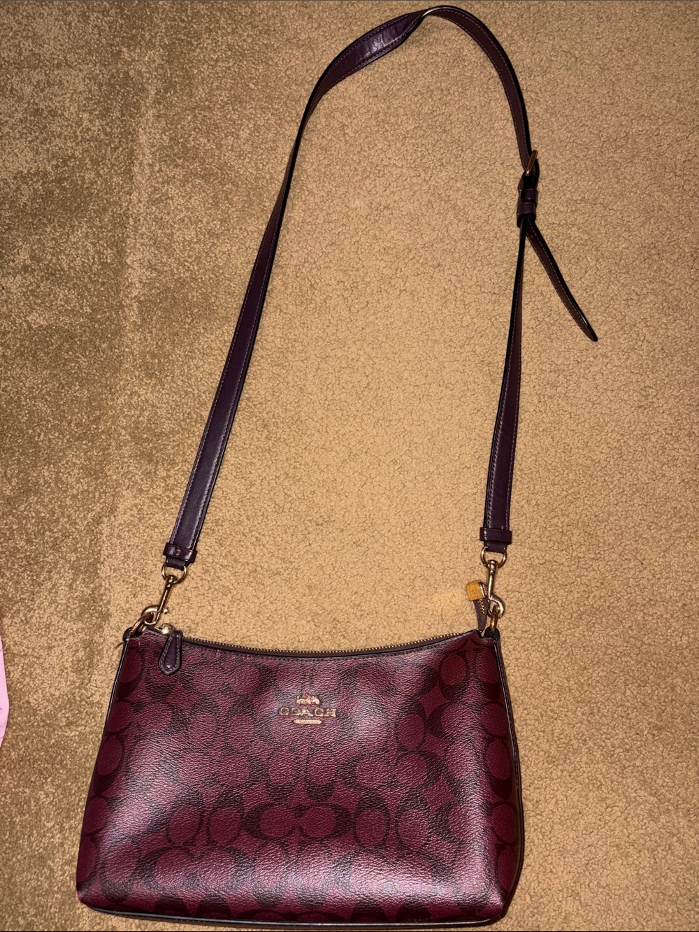 Coach Burgundy Signature Jacquard Crossbody Bag